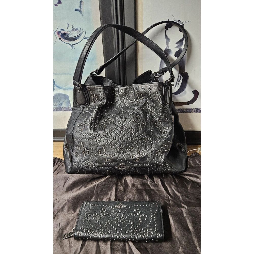 2pcs Coach Limited Edition 2014 HOBO leather black RIVET handbag +matched wallet